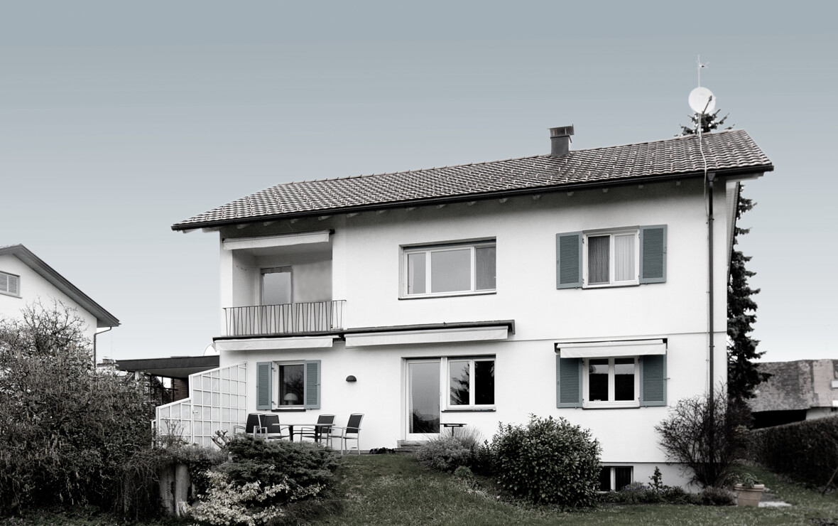 Umbau Einfamilienhaus Greussing-Pallavicini Aussenansicht entsättigt Umbau Einfamilienhaus Greussing-Pallavicini Aussenansicht entsättigt