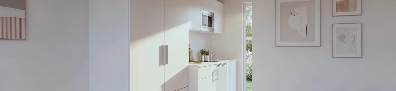 Innenvisualisierung_t29 Studioapartments_Schlafen & Küche