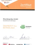ÖKOPROFIT PLUS-Zertifikat Rhomberg Bau GmbH
