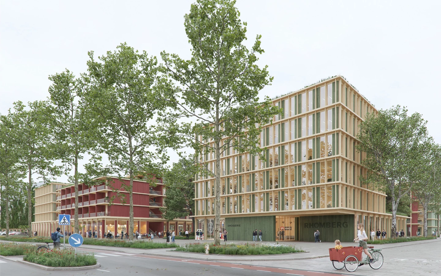 Blick in die Zukunft: Wie in dieser Visualisierung stellen sich die Gewinner des Architektenwettbewerbs den zukünftigen Blick von der Bregenzer Straße aus auf das Zechwald-Areal vor. Foto: Rhomberg Bau