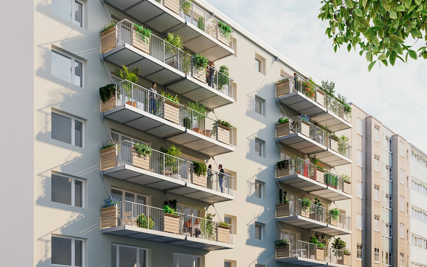 Sorgen für Nahrung, persönliche Gartenerlebnisse, eine Verbesserung des Mikroklimas und eine angenehme Umgebung: “ESSBAR”-Balkone von Rhomberg Bau Wien, Sozialbau AG, Herbios – Vertikalgarten GmbH, WoodRocks Bau GmbH, Donau-Universität Krems, Universität für Bodenkultur Wien, greenpass GmbH, Grünstattgrau – Forschungs- und Innovations GmbH und Geoplast – Kunststofftechnik GmbH. Bild: joyjoy Studio Sorgen für Nahrung, persönliche Gartenerlebnisse, eine Verbesserung des Mikroklimas und eine angenehme Umgebung: “ESSBAR”-Balkone von Rhomberg Bau Wien, Sozialbau AG, Herbios – Vertikalgarten GmbH, WoodRocks Bau GmbH, Donau-Universität Krems, Universität für Bodenkultur Wien, greenpass GmbH, Grünstattgrau – Forschungs- und Innovations GmbH und Geoplast – Kunststofftechnik GmbH. Bild: joyjoy Studio