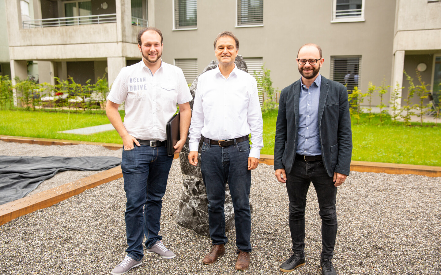 v. l. n. r.: Alexander Hilbe, Rhomberg Bau, Martin Ploß, Energieinstitut Vorarlberg, Jürgen Loacker, Wohnbauselbsthilfe. 