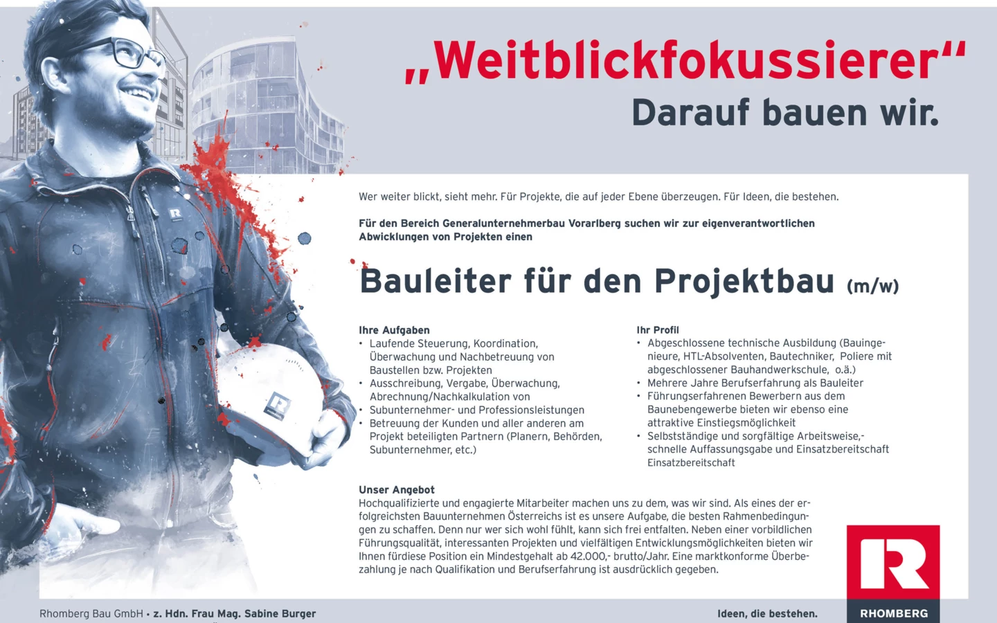 Auf der Shortlist: Ein Motiv der erfolgreichen Personalkampagne der Rhomberg Bau Gruppe.