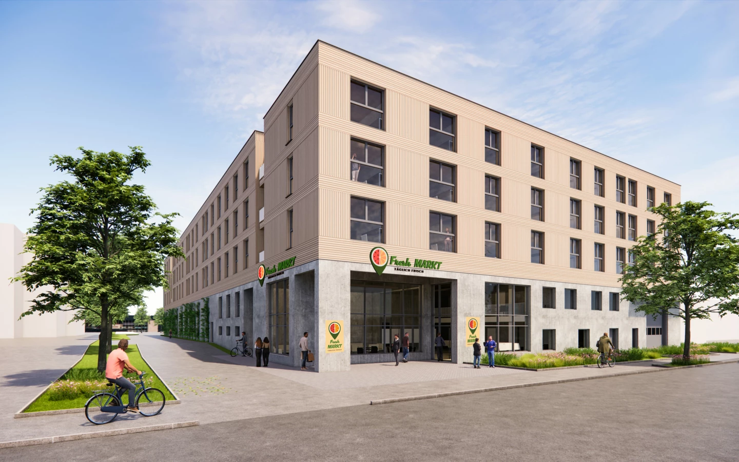 Symbolbild: Aufstockung eines Lebensmittelmarktes mit studentischem Wohnen Symbolbild: Aufstockung eines Lebensmittelmarktes mit studentischem Wohnen