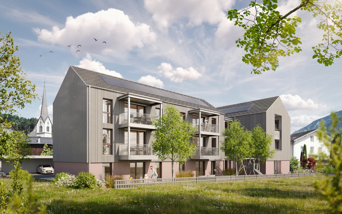 Visualisierung der Wohnanlage, die Rhomberg Bau und Wohnbauselbsthilfe in Bürs errichten. Bild: Rhomberg Bau Visualisierung der Wohnanlage, die Rhomberg Bau und Wohnbauselbsthilfe in Bürs errichten. Bild: Rhomberg Bau