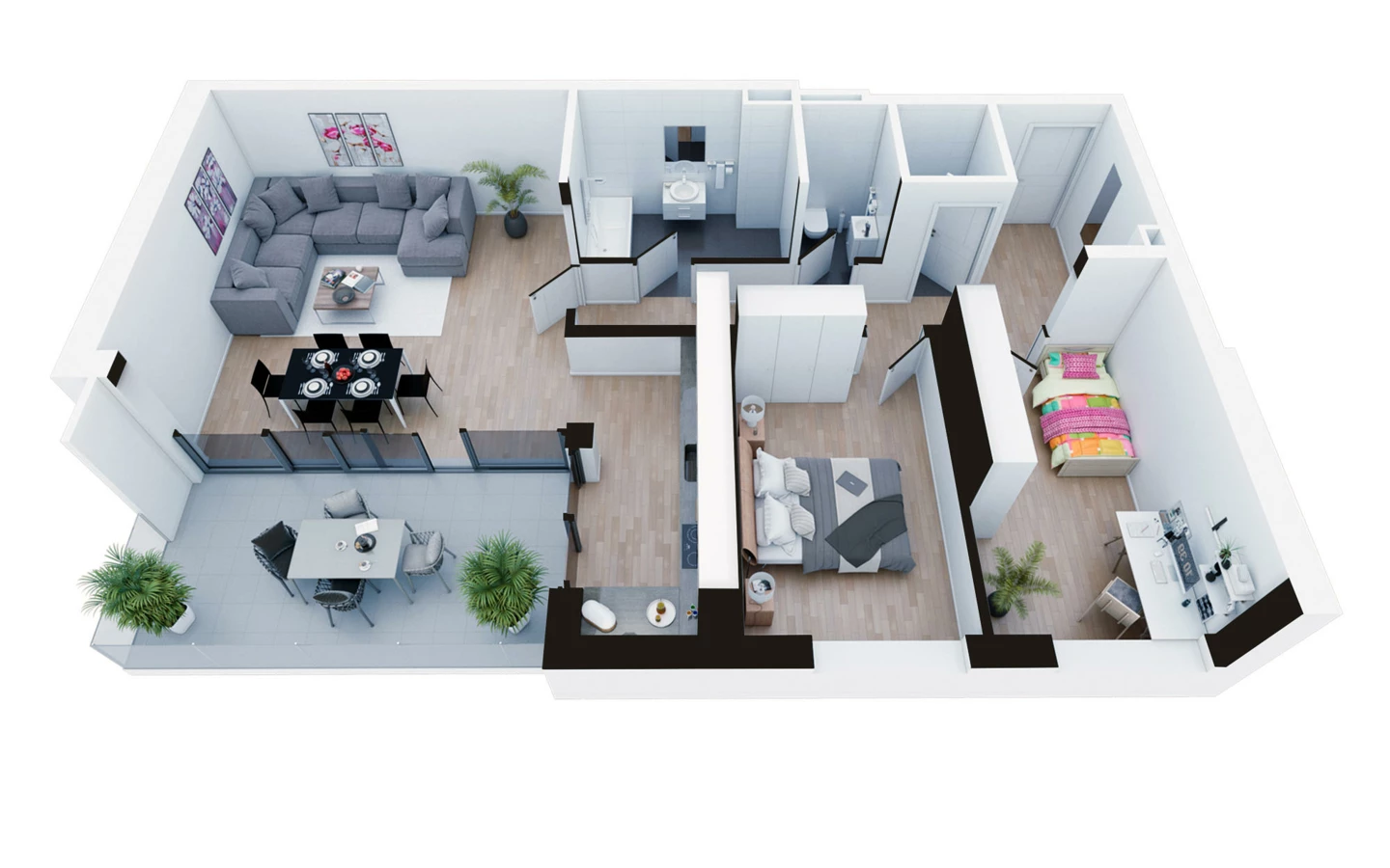 Grundriss 17 möbliertes Rendering Grundriss 17 möbliertes Rendering