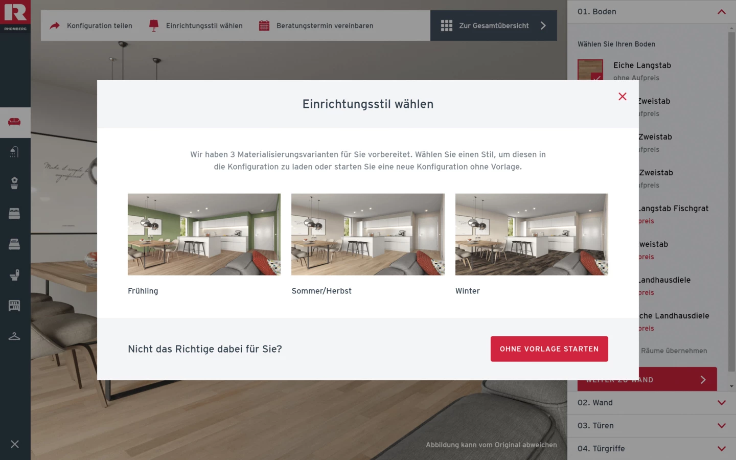 In der digitalen Zukunft angekommen: Mit dem neuen Wohnungskonfigurator von Rhomberg Bau können Kunden die zukünftige Wohnung spielend leicht gestalten und verschiedene Ausstattungsvarianten ausprobieren. In der digitalen Zukunft angekommen: Mit dem neuen Wohnungskonfigurator von Rhomberg Bau können Kunden die zukünftige Wohnung spielend leicht gestalten und verschiedene Ausstattungsvarianten ausprobieren.