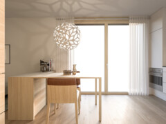 Rossmähder Wohnzimmer aus Holz mit Tisch, Stühlen und Küche 2