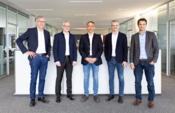 Leading the future of the Rhomberg Bau Holding and looking forward to reinforcement (from left to right): Martin Summer, Matthias Moosbrugger, Hubert Rhomberg, Ernst Thurnher, and Tobias Vonach.