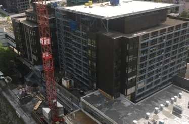 The special construction site with Vorarlberg´s biggest crane is approved for helicopter landing. 
