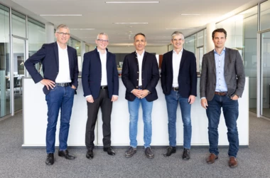 Leading the future of the Rhomberg Bau Holding and looking forward to reinforcement (from left to right): Martin Summer, Matthias Moosbrugger, Hubert Rhomberg, Ernst Thurnher, and Tobias Vonach.