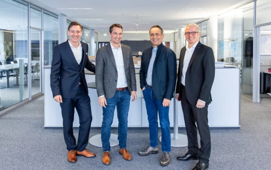 Die neue Geschäftsführung der Rhomberg Bau Holding mit Christoph Lienhart, Tobias Vonach, Hubert Rhomberg und Matthias Moosbrugger. Bild: Rhomberg Bau