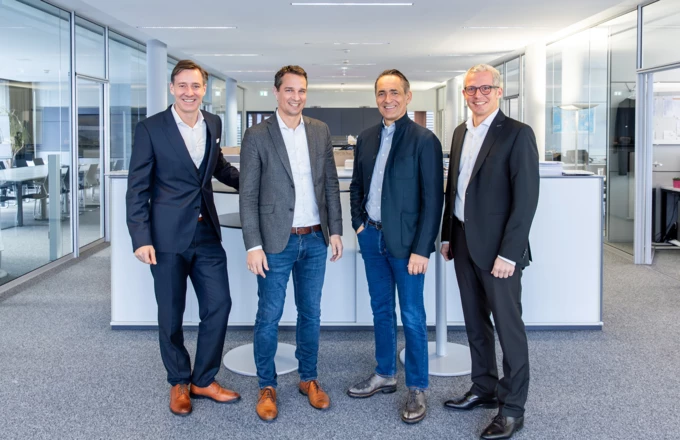 Die neue Geschäftsführung der Rhomberg Bau Holding mit Christoph Lienhart, Tobias Vonach, Hubert Rhomberg und Matthias Moosbrugger. Bild: Rhomberg Bau