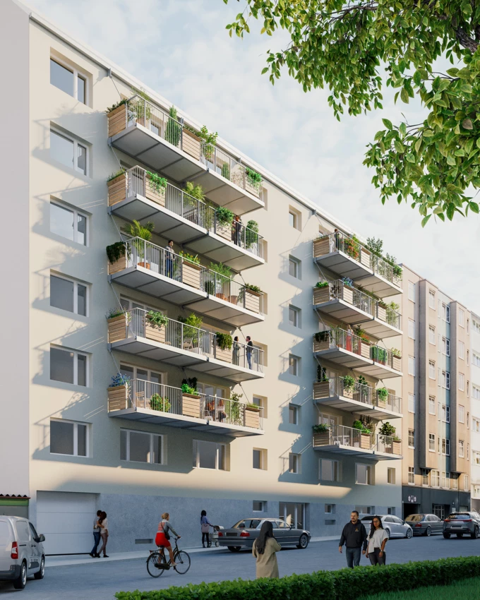 Sorgen für Nahrung, persönliche Gartenerlebnisse, eine Verbesserung des Mikroklimas und eine angenehme Umgebung: “ESSBAR”-Balkone von Rhomberg Bau Wien, Sozialbau AG, Herbios – Vertikalgarten GmbH, WoodRocks Bau GmbH, Donau-Universität Krems, Universität für Bodenkultur Wien, greenpass GmbH, Grünstattgrau – Forschungs- und Innovations GmbH und Geoplast – Kunststofftechnik GmbH. Bild: joyjoy Studio