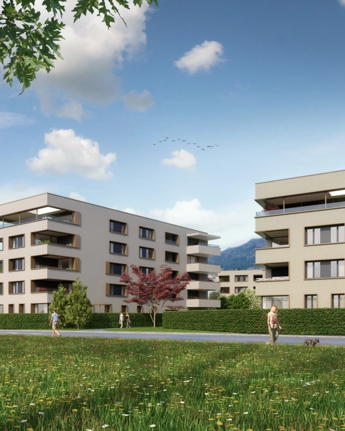 Wohnraum für Lochau: Direkt am See entstehen 135 Wohnungen in sieben unterschiedlich hohen Gebäudekörpern.