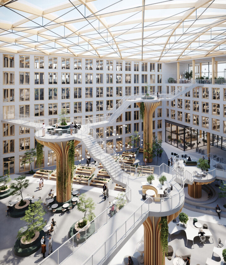 Eine Besonderheit des Bauensembles sind die außergewöhnlichen Terrassen- und Treppenkonstruktionen im Atrium, genannt „Trees“. Eine Besonderheit des Bauensembles sind die außergewöhnlichen Terrassen- und Treppenkonstruktionen im Atrium, genannt „Trees“.