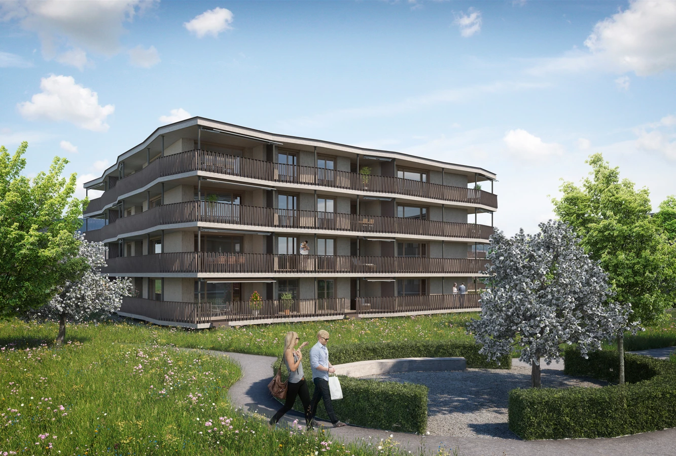 Die neue Wohnüberbauung "Neumatt Park" in Stein, Kanton St. Gallen. (Bildnachweis: Fortimo Invest, St. Gallen)