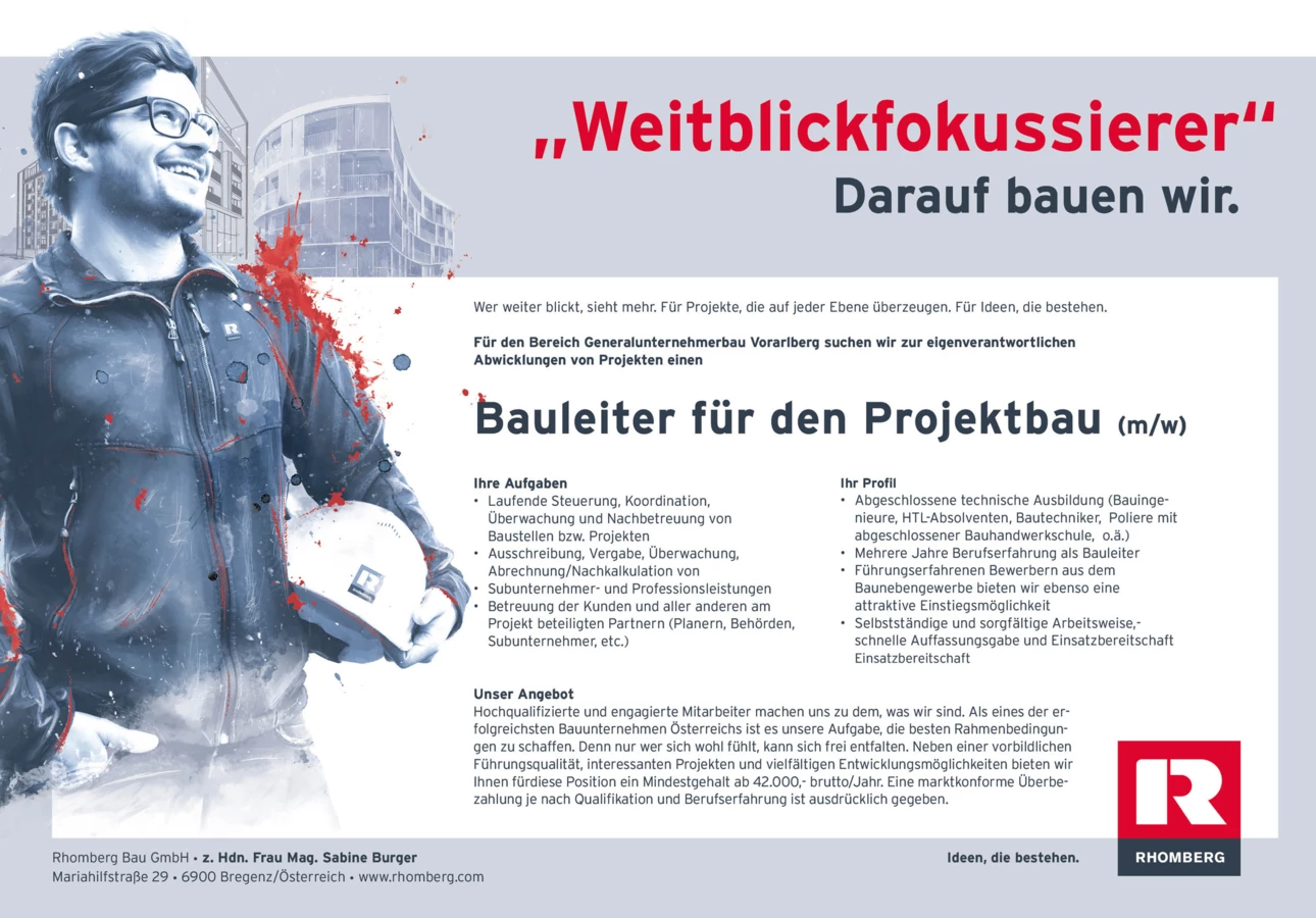 Auf der Shortlist: Ein Motiv der erfolgreichen Personalkampagne der Rhomberg Bau Gruppe.