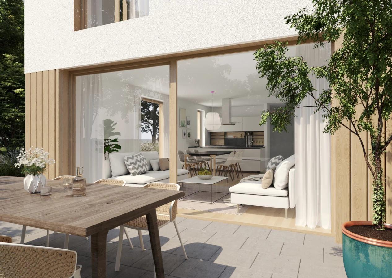 190614 RhombergBau Terrasse Innen mit Tisch und Wohnzimmer im Hintergrund 190614 RhombergBau Terrasse Innen mit Tisch und Wohnzimmer im Hintergrund