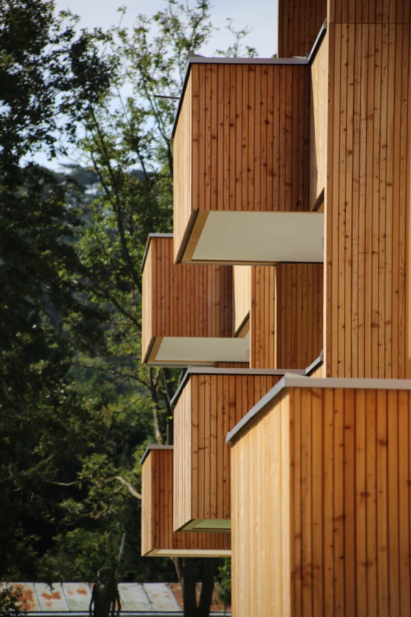 TROY_ALTM (11) Aussenansicht von Holzfassade mit Balkons
