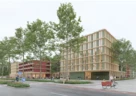 Blick in die Zukunft: Wie in dieser Visualisierung stellen sich die Gewinner des Architektenwettbewerbs den zukünftigen Blick von der Bregenzer Straße aus auf das Zechwald-Areal vor. Foto: Rhomberg Bau