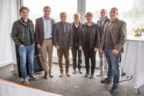 Freuten sich mit den neuen Mietern: Architekt Dieter Vetter, Bürgermeister Markus Linhart, Ing. Wilhelm Muzyczyn (AH), Kommerzialrat Walter-Heinz Rhomberg, Alexandra Schalegg (AH), Christian Jauk und Martin-Christian Schuler (Rhomberg Bau) (v. l. n. r.)