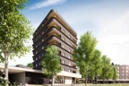 Hoch hinaus mit Holz: Für Bauherr Raiba errichtet Rhomberg Bau im Lustenauer Rheindorf auf acht Stockwerken „erstmals einen Holzbau dieser Größe unter wirtschaftlichen Bedingungen“.